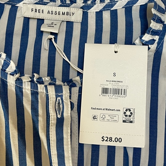 Free Assembly 100% Cotton Striped Ruffle Neck Mini Dress - Picture 11 of 12